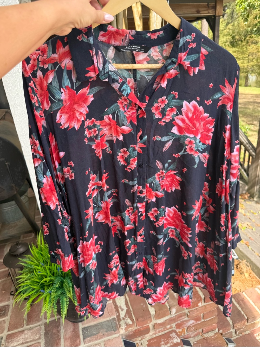 Zara Dark Navy Tunic with Red Floral Print